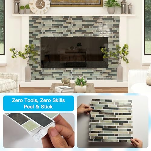 Art3d Linear Design Tile Peel and Stick Backsplash, 10-Sheet, Dark Brown - color: Dark Brown, size: 12 x 12 Inch