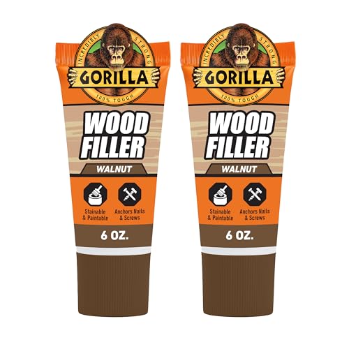 Gorilla Wood Filler, Walnut Color, Water Resistant, 6 oz Tube, 2-Pack - color: Walnut, size: 2 - Pack