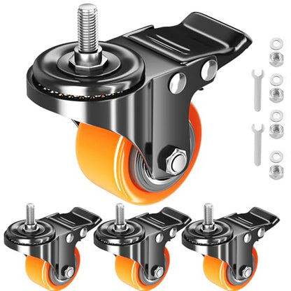 Stem Casters Set of 4 Heavy Duty, 2 inch Swivel Screw in Caster Wheels - color: Orange, size: 2in(1/2"-13)