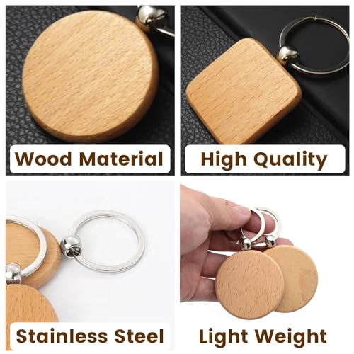 Blank Wood Keychains - Beech Wood DIY Craft Blanks for Engraving | 50 Pack