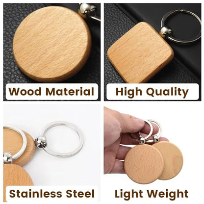 Blank Wood Keychains - Beech Wood DIY Craft Blanks for Engraving | 50 Pack