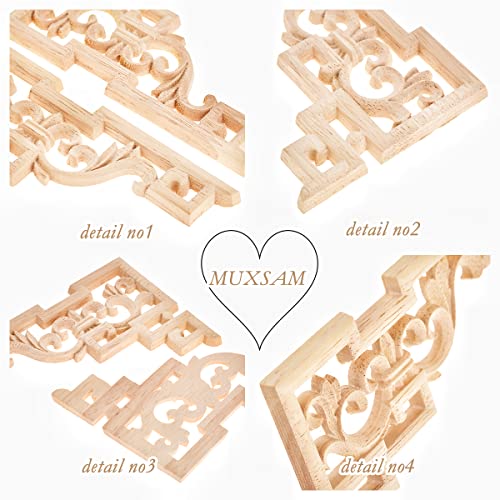 4Pcs Wood Carved Appliques Corner Wooden Carving Onlay Decal for Furniture