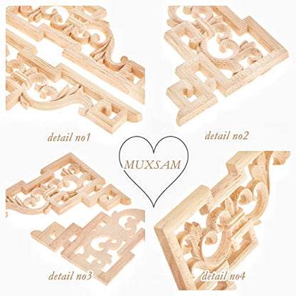 4Pcs Wood Carved Appliques Corner Wooden Carving Onlay Decal for Furniture