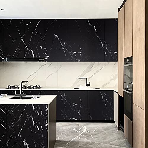 Marble Contact Paper Black Peel and Stick Wallpaper for Kitchen Countertop - color: Black/White, size: 17.7" x 196.8"