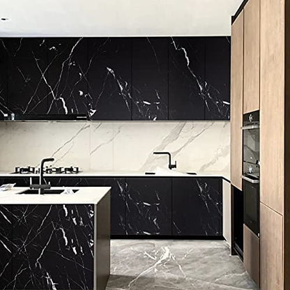 Marble Contact Paper Black Peel and Stick Wallpaper for Kitchen Countertop - color: Black/White, size: 17.7" x 196.8"