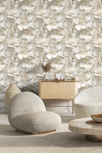 Peel and Stick Wallpaper Gray Yellow Gradient Floral Accent - color: Cream&Light yellow, size: 17.7" x 118"