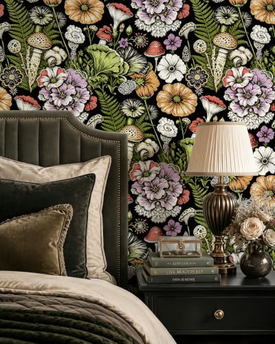 Peel and Stick Wallpaper Black Floral Wallpaper - color: Black