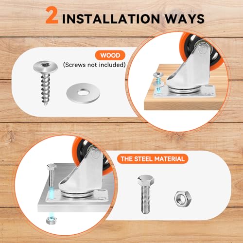 WBD WEIBIDA 3 Inch Swivel Caster Wheels with Brake, Safety Dual Locking Casters Set of 4 Heavy Duty of 1000lbs, Premium Polyurethane Wheels for Furniture and Workbench((Screws and Spanner) - size: 3 INCH
