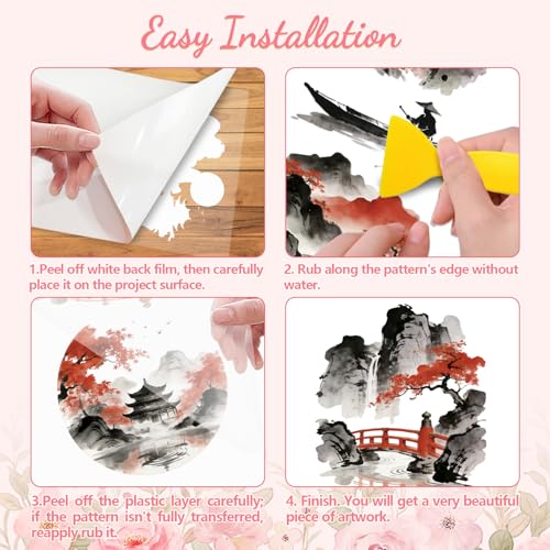 Peacoblue Chinese Ink Landscape Rub On Transfers for Furniture Craft 6"x12" - style: Chinese Style Ink Scenery