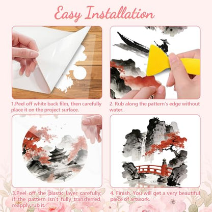 Peacoblue Chinese Ink Landscape Rub On Transfers for Furniture Craft 6"x12" - style: Chinese Style Ink Scenery
