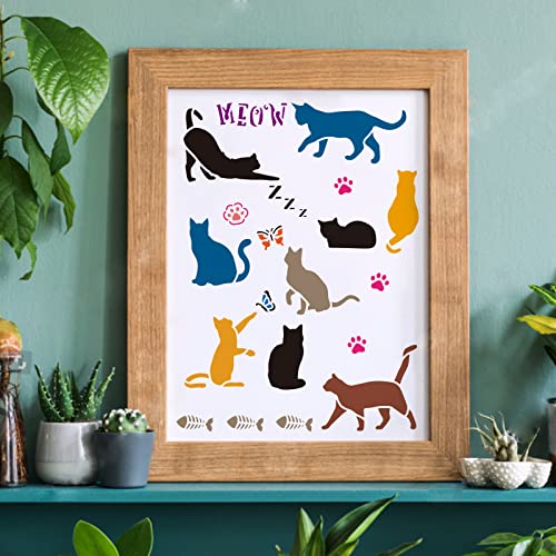 FINGERINSPIRE Cat Drawing Painting Stencils Templates (11.8x11.8 inch) Butterfly, Cat's paw,Butterfly, Fish Plastic Square Reusable Stencils for Painting on Wood, Floor, Wall and Fabric - color: Cat and Paw Print