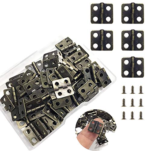 Juland 50 Pieces Mini Pure Copper Hinges Retro Hinges with 200 Pieces Replacement Screws for Wooden Box Jewelry Chest Box Cabinet DIY Accessories (13 x 12mm/0.51 x 0.47inch) – Bronze