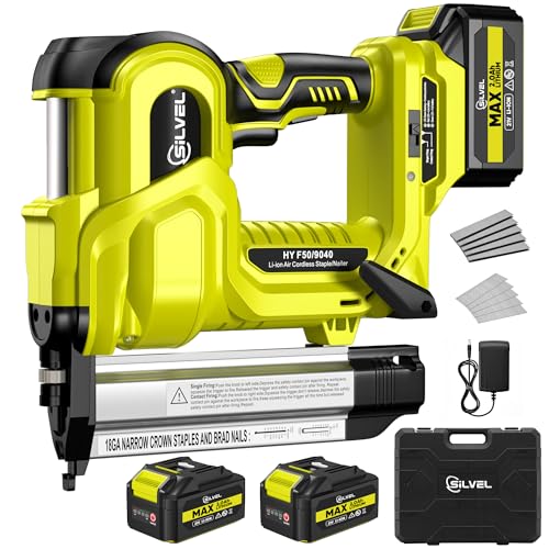 SILVEL 2" Cordless Brad Nailer, 2-in-1 21V Electric Brad Nailer with 2 * 2.0Ah Battery, 1000pcs Nails, 18GA Staples, Adjustable Depth for Woodworking, Home Improvement, green - color: Green-2