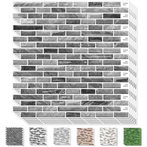 URCOLOR 10-Sheet Peel and Stick Backsplash Tile for Kitchen - 12”×12” Stick on Wall Tile for Bathroom, Dark Grey - color: Dark Gray