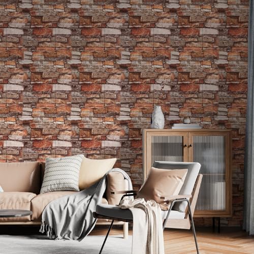 Peel and Stick 3D Foam Stone Wall Panels, Self Adhesive Wallpaper - color: Red Brick, size: 20 PACK