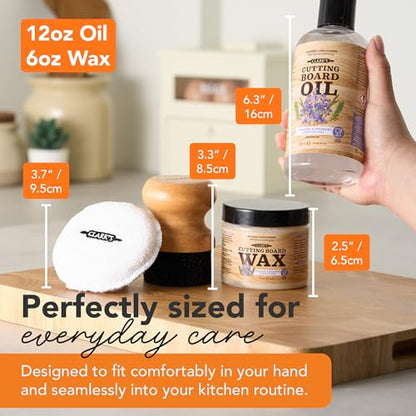 Clark’S Cutting Board Oil and Wax Kit - Set Includes Food Grade Mineral Oil (12oz), Finishing Wood Wax (6oz), Applicator Sponge & Buffing Pad, Enriched with Food Safe Lavender and Rosemary Extract - style: Lavender and Rosemary Extract