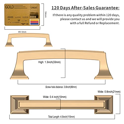 Amerdeco 10 Pack Brushed Gold Cabinet Pulls 3-3/4 Inch Hole Center Cabinet Hardware Solid Kitchen Cabinet Handles for Bathroom Drawer Pulls Dresser Pulls ZH0001 - color: Brushed Gold, size: 3.75" hole center, style: 10 Pack