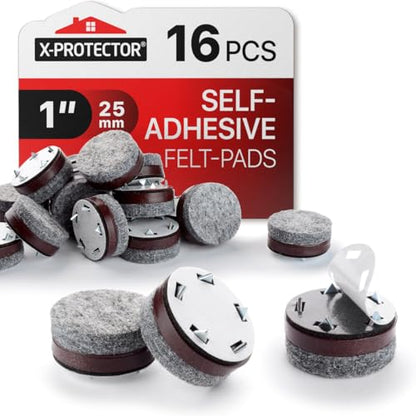 Felt Furniture Pads X-Protector 16 PCS - 1" Felt Pads with Prongs - size: 16 PCS With Prongs (1")