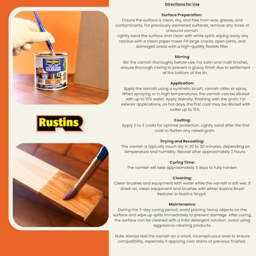 Rustins Quick Dry Polyurethane Varnish Gloss Clear 250ml | 8.5 Fl. Oz. - color: Gloss Clear, size: 250ml
