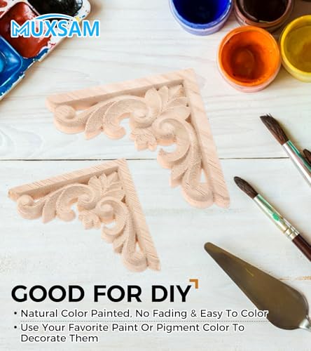 4Pcs Decorative Furniture Appliques Wood Carved Corner Onlays Wooden Decals - size: 3.15 x 3.15 inches