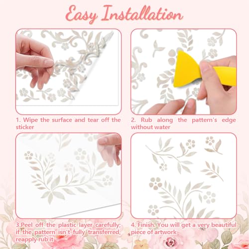 Peacoblue White Leaves and Flowers Rub On Transfers for Furniture 6"x12" - style: White Leaves and Small Flowers
