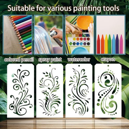 12 Sheets Various Rolls of Flowers Stencils, 12 Styles Flower Vine Drawing Templates Wildflower Reusable PET Art Stencils for Painting on Wall Wood Home Decor - style: Rolls of Flowers