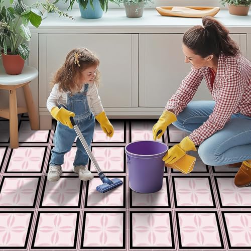 HOMETITUTE Pink Glitter Leaf Petal Floor 12in Vinyl Tile - color: Pink