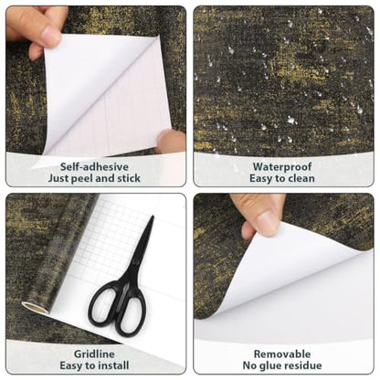 Arthome Black Gold Peel and Stick Wallpaper 17" x 120" - color: Black Gold, size: 17" x 120"