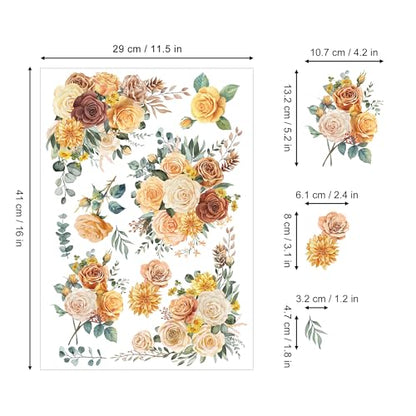 Joeyan Floral Bouquet Rub On Transfers for Furniture and Crafts,12''x18'' - style: Sunset Roses