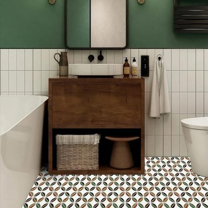 HOMETITUTE Retro Mid Century Leaf 12x12 Inch Peel Stick Vinyl Tile - color: Green, Brown