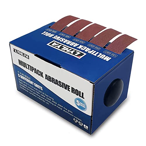 Assorted Sandpaper Rolls Emery Cloth Roll 5 Grits Abrasive Sandpaper Rolls Assorted Sand Paper with Dispenser for Woodworking Automotive Metal Polishing, 150 240 320 400 600 - size: 5roll-8m