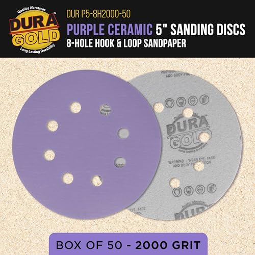 Dura-Gold 2000 Grit 5" Purple Film Ceramic Sanding Discs, Box of 50, 8-Hole - style: 2000 Grit
