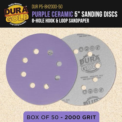 Dura-Gold 2000 Grit 5" Purple Film Ceramic Sanding Discs, Box of 50, 8-Hole - style: 2000 Grit