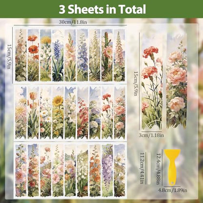 WANDIC 3 Sheets UV DTF Rub on Transfer Stickers for Craft, Elegant Floral Theme Cup Warp Waterproof Decals for Junk Journal Furniture Glass Wood - color: Flower Bookmark