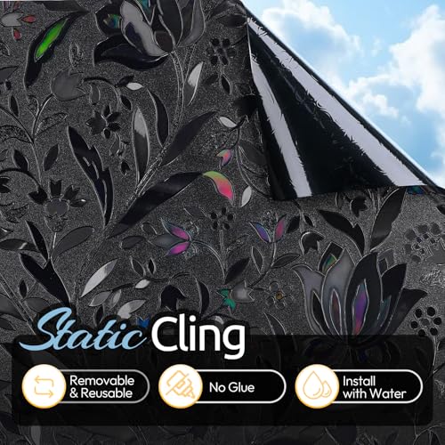 rabbitgoo Total Blackout Window Film, Black Privacy Cling, 17.5" x 118.1" - color: Black, size: 17.5" x 118.1"