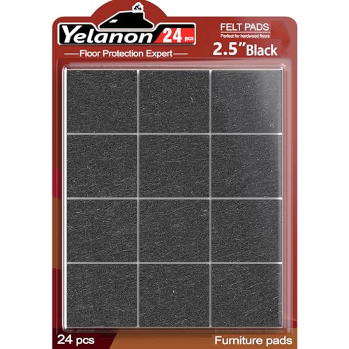 Felt Furniture Pads for Hardwood Floors Felt Pads for Chair Legs Yelanon - size: 24 pcs Black Square