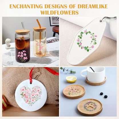 48 Sheets Rub on Transfers for Crafts and Furniture Rub on Transfer Stickers Decals for Wood,2.5 * 2.5inch (Dreamlike Wildflowers) - style: Dreamlike Wildflowers