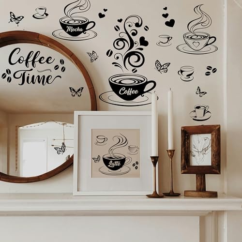 PLIGREAT 3 Sheets Coffee Cup Rub on Transfers Black Coffee Latte Rub on Decals 6" X 12" Waterproof Retro Mocha Java Furniture Transfer Decals for Wood Dressers Drawer Decorative Transfer Stickers - style: Coffee Cup