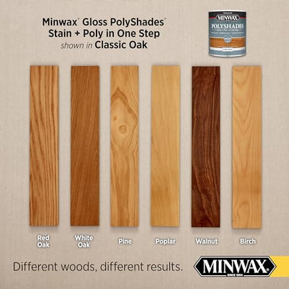 Minwax PolyShades Wood Stain + Polyurethane Finish – ½ Pint, Classic Oak, Gloss - color: Classic Oak, size: 0.25 Quart, style: Gloss