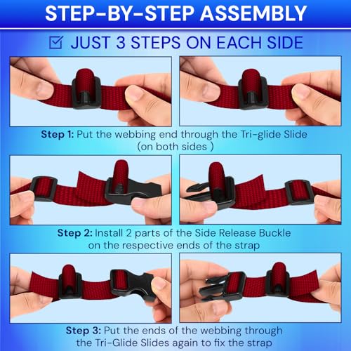 TECEUM 1" Nylon Strap Kit with Buckles, Red 6 yards Repair Set - color: Red, size: 1" - 6 yards, style: 6 Buckle - 12 Slides - 6 D-rind