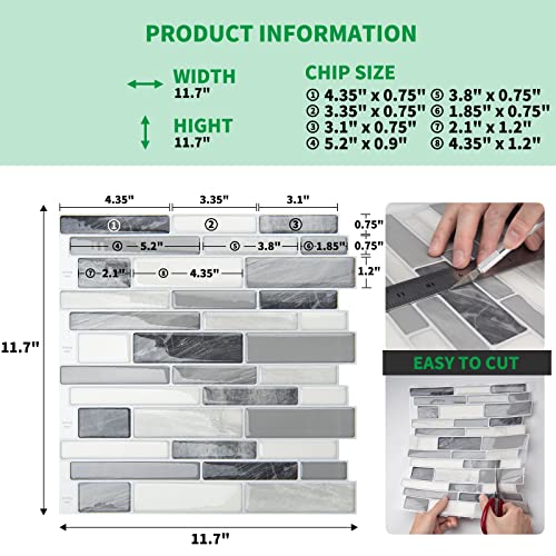 LONGKING Self-Adhesive Kitchen Backsplash, Marble Look Decorative Tiles (10 Tiles) - color: Gray
