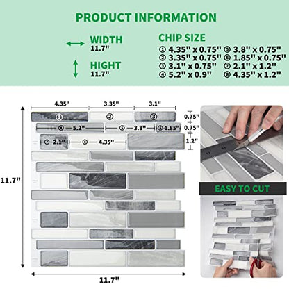 LONGKING Self-Adhesive Kitchen Backsplash, Marble Look Decorative Tiles (10 Tiles) - color: Gray