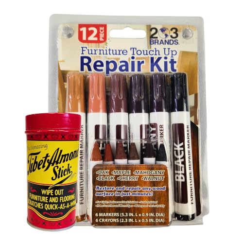 Wood Surface Scratch and Stain Remover Kit - Includes The Original Almond Stick by Tibet and Furniture Touch-Up Markers Repair Kit (203 Brands) for Wood Floors, Tables, Desks, and More