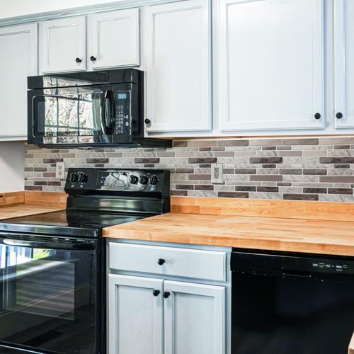 LONGKING Self-Adhesive Kitchen Backsplash, Marble Look Decorative Tiles (10 Tiles) (Multi) - color: Brown