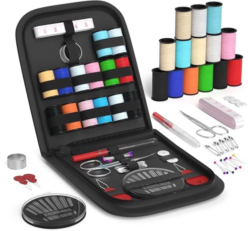 MIXCOOL Sewing Kit for Adults, Beginners, Needle and Thread Kit, Portable Sewing Supplies, Contains Thread, Scissor, Needles, Measuring Tape - color: balck, size: S