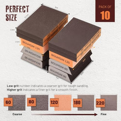 6 Pack 80 grit Sanding Sponges,Washable and Reusable Handmade Sandpaper Block，Sanding Blocks for Wood, Drywall Sanding Block, Metal&Drywall Sanding,Sandpaper Blocks Pads - size: 6 Pack 80 grit