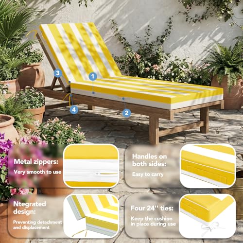 L'AGRATY Chaise Lounge Chair Waterproof Cushion Set of 2 Outdoor for Pool - color: Yellow White