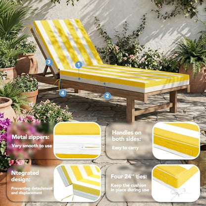 L'AGRATY Chaise Lounge Chair Waterproof Cushion Set of 2 Outdoor for Pool - color: Yellow White