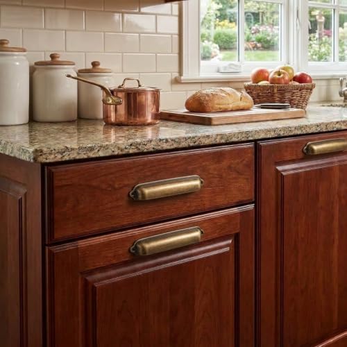khtumeware 10 Pack Antique Brass Cup Pulls 3 Inch Center to Center - Cabinet & Drawer Handles for Kitchen Hardware - color: Antique Brass, size: 3"(76mm) Hole Center