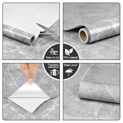 CAX Peel and Stick Wallpaper Light Gray Marble Contact Paper for Countertop - color: Light Gray, size: 23.6" x 472"